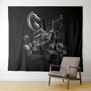 Dramatic Chess Battle – Knight vs. Horse Tapestry