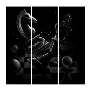 Dramatic Chess Battle – Knight vs. Horse Triptych