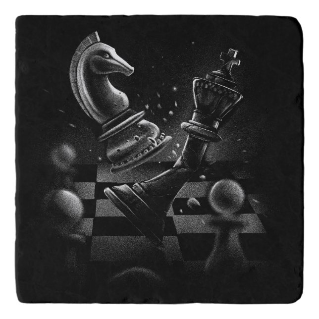 Dramatic Chess Battle – Knight vs. Horse  Trivet (Front)