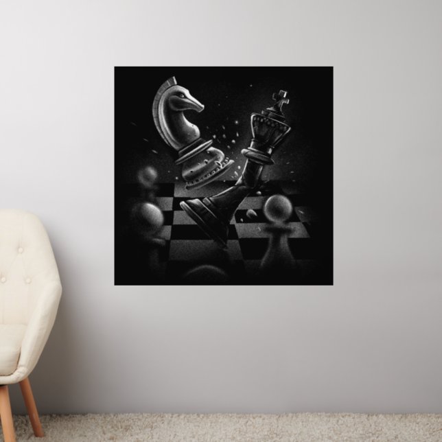 Dramatic Chess Battle – Knight vs. Horse  Wall Decal (Living Room 2)