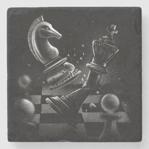 Dramatic Chess Knight vs King Artwork Stone Coaster