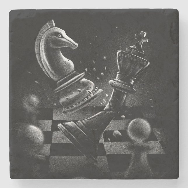 Dramatic Chess Knight vs King Artwork Stone Coaster (Front)