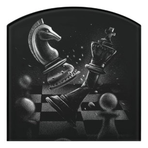 Dramatic Chess Monochrom Door Sign