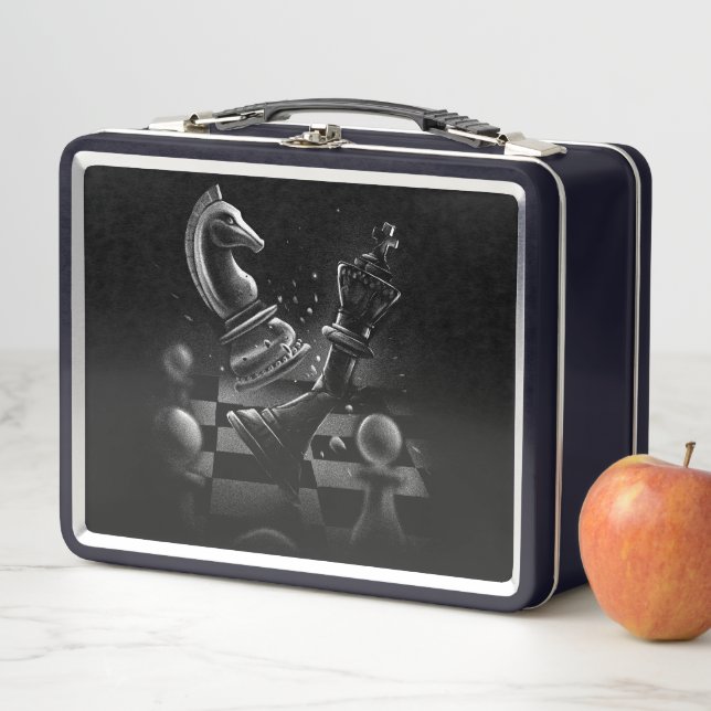 Dramatic Chess Monochrom Metal Lunch Box (In Situ)
