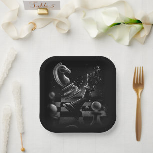 Dramatic Chess Monochrom Paper Plates