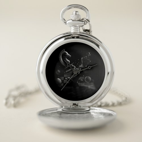 Dramatic Chess Monochrom Pocket Watch