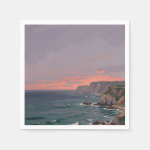 Dramatic Coastal Cliffs Pink Sunset Ocean Napkins