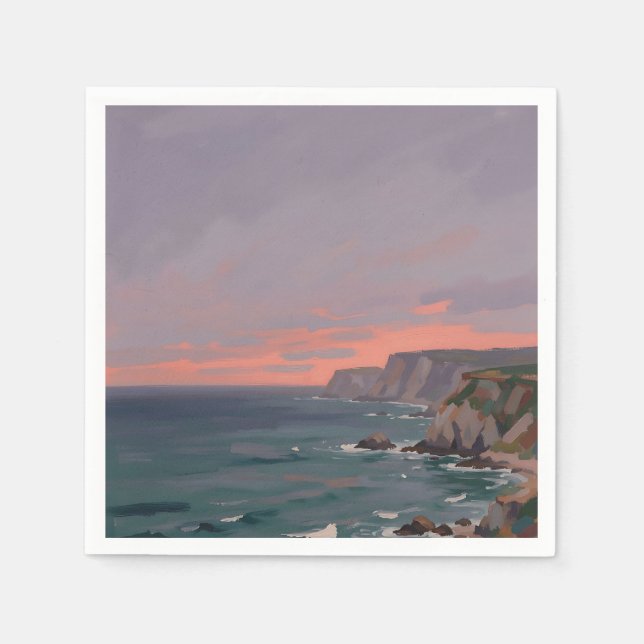 Dramatic Coastal Cliffs Pink Sunset Ocean  Napkins (Front)