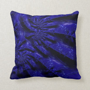 Dramatic Cobalt Blue and Black Carved Look Fractal Throw Pillow
