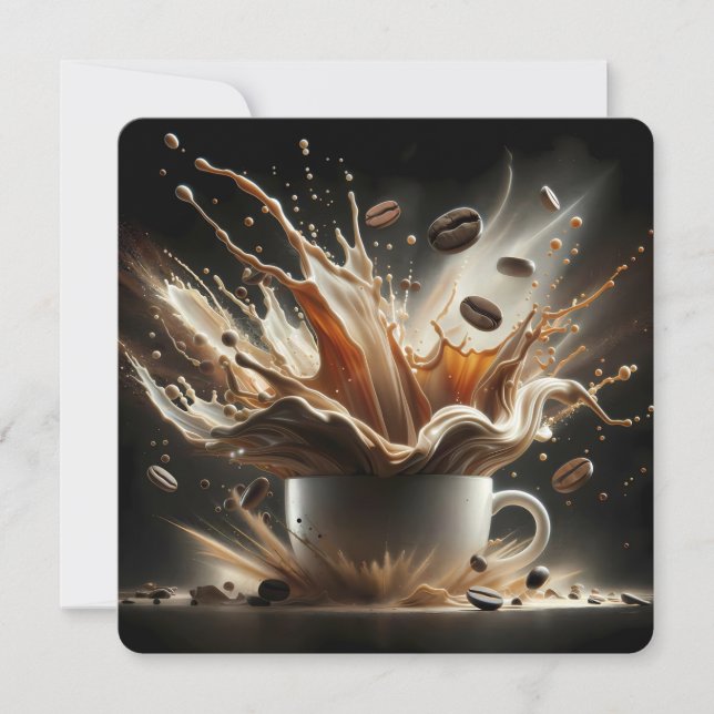 Dramatic Coffee Splash with Floating Coffee Beans Invitation (Front)