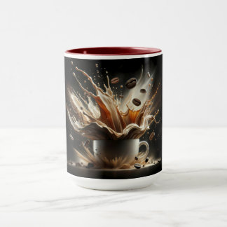 Dramatic Coffee Splash with Floating Coffee Beans Mug