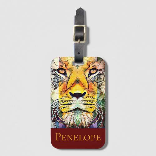 Dramatic Colorful Lion Wildlife Pop Art with Name Luggage Tag