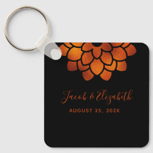 Dramatic Copper Flower on Black Wedding Keychain