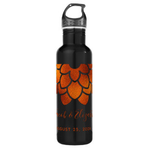 Dramatic Copper Flower on Black Wedding Stainless Steel Water Bottle