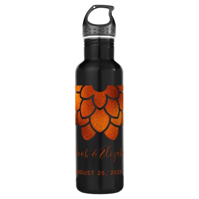Dramatic Copper Flower on Black Wedding  Stainless Steel Water Bottle (Front)