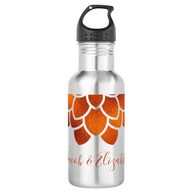 Dramatic Copper Flower on Black Wedding  Stainless Steel Water Bottle (Front)