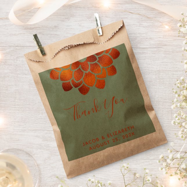 Dramatic Copper Flower on Green Thank You   Favor Bag (Clipped)