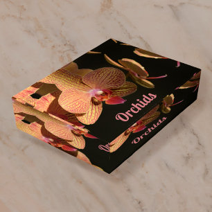 Dramatic Coral and Pink Orchids customizable glass Paperweight