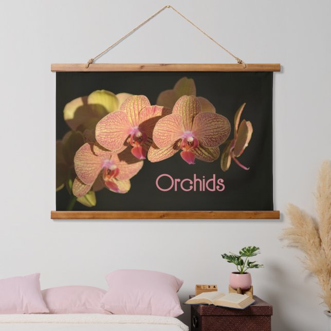 Dramatic Coral Pink Orchids Photographic Floral Hanging Tapestry (Bedroom)
