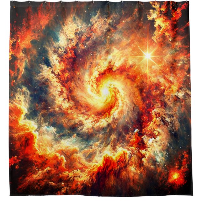 Dramatic Cosmic Fire Vortex Shower Curtain (Front)