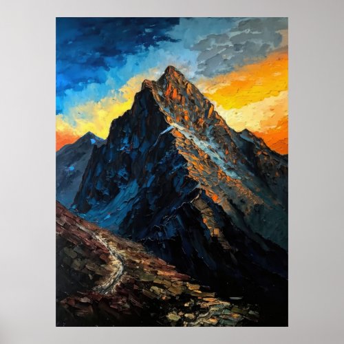 Dramatic Craggy Peak Oil Painting Poster