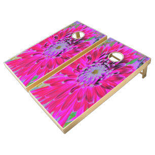 Dramatic Crimson Red and Pink Dahlia Flower Cornho Cornhole Set