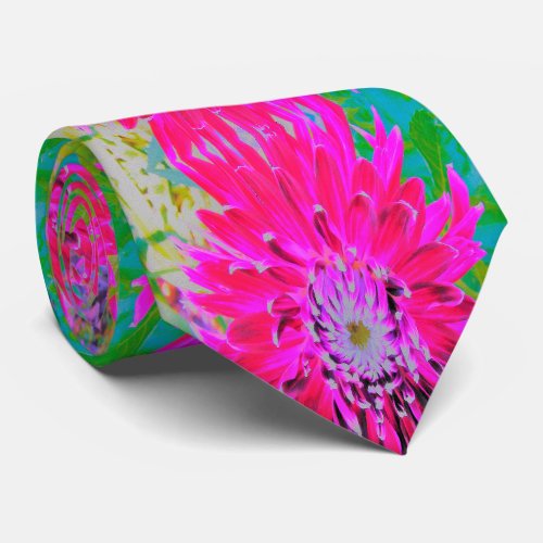 Dramatic Crimson Red and Pink Dahlia Flower Neck Tie