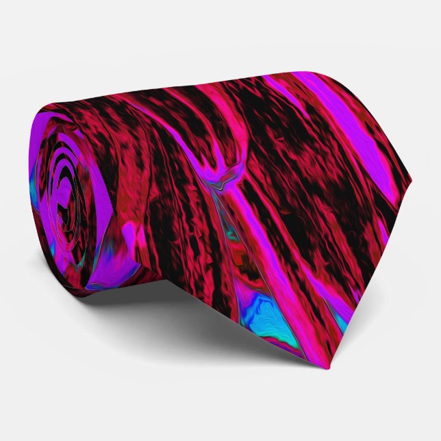 Dramatic Crimson Red, Purple and Black Dahlia Neck Tie (Rolled)