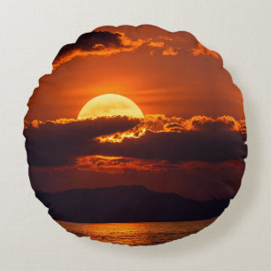 Dramatic Crimson Sunset Fine Art Round Pillow