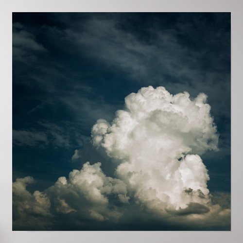 Dramatic Dark Blue Sky with Fluffy Clouds Poster