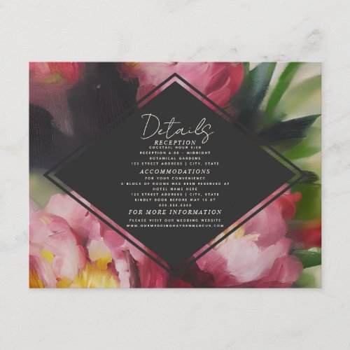 Dramatic Dark Floral Painting Wedding Details Enclosure Card