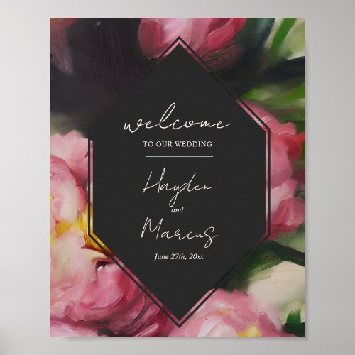 Dramatic Dark Pink Floral Wedding Welcome Poster