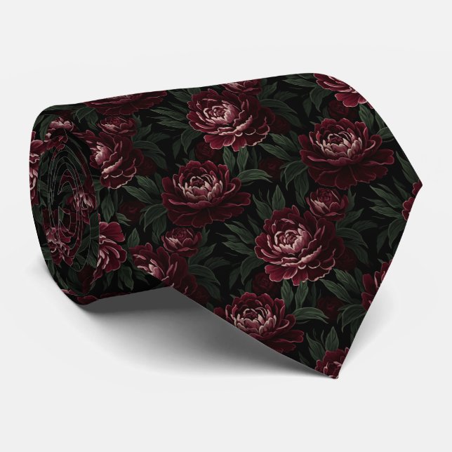 Dramatic Deep Burgundy and Black Cherry Moody Neck Tie (Rolled)