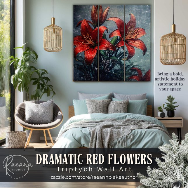 Dramatic Deep Red Flowers Triptych Wall Art (Creator Uploaded)