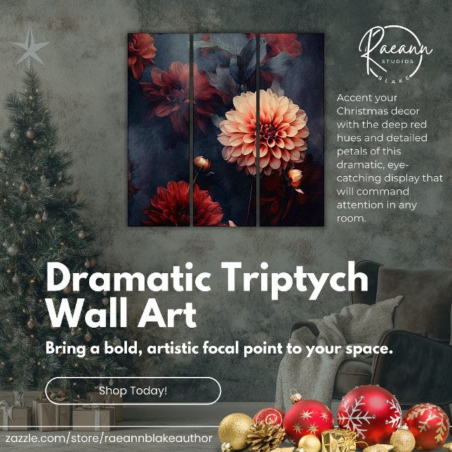 Dramatic Deep Red Flowers Triptych Wall Art (Creator Uploaded)