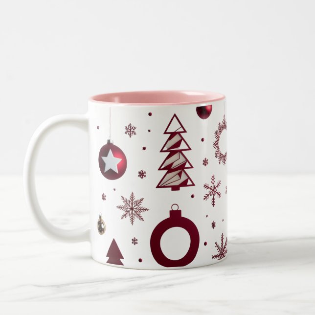Dramatic Deep Red Geometric Layered Tree  Two-Tone Coffee Mug (Left)