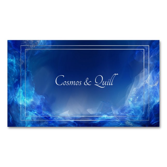 Dramatic Deep Sapphire Nebula Silver Frame Business Card Magnet (Front)