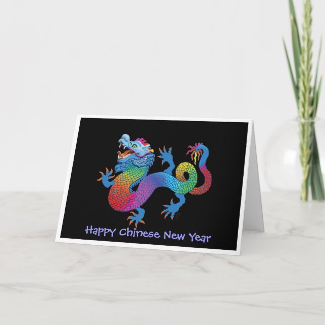 Dramatic Dragon on black Chinese New Year Card (Front)
