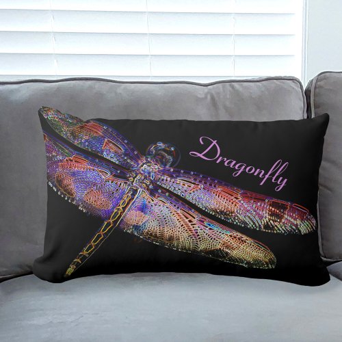Dramatic Dragonfly in Magical Multi Colors Lumbar Pillow