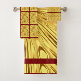 Dramatic Elegance: Gilded Zenith | Crimson & Gold Bath Towel Set