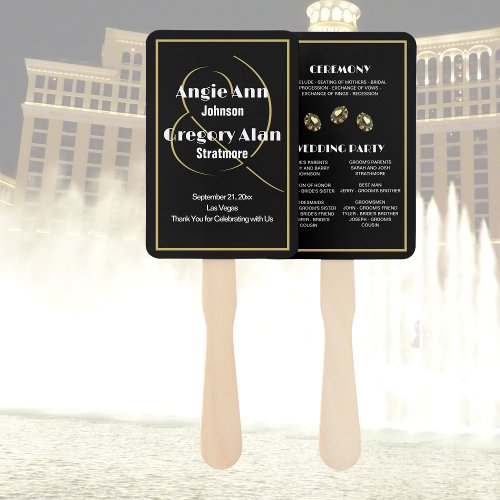 Dramatic Elegant Las Vegas Black Gold Ceremony Hand Fan