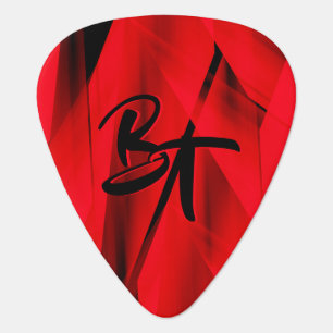 Dramatic Elegant Red Black Abstract Monogrammed Gu Guitar Pick