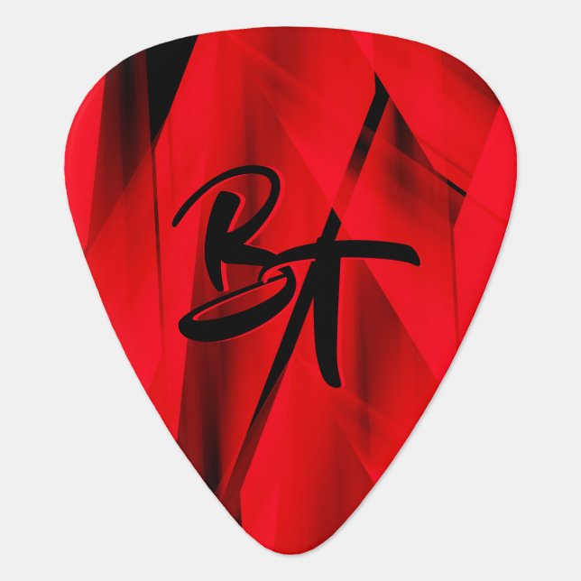 Dramatic Elegant Red Black Abstract Monogrammed Gu Guitar Pick (Front)