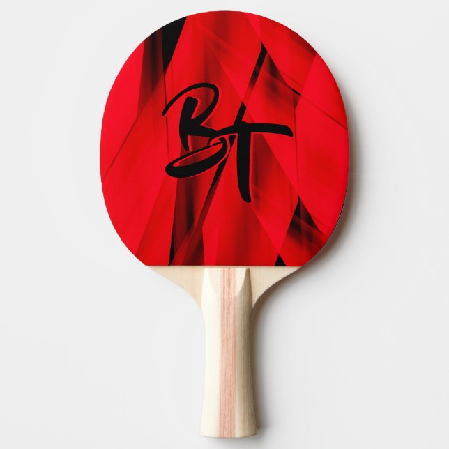 Dramatic Elegant Red Black Abstract Monogrammed Ping Pong Paddle (Front)