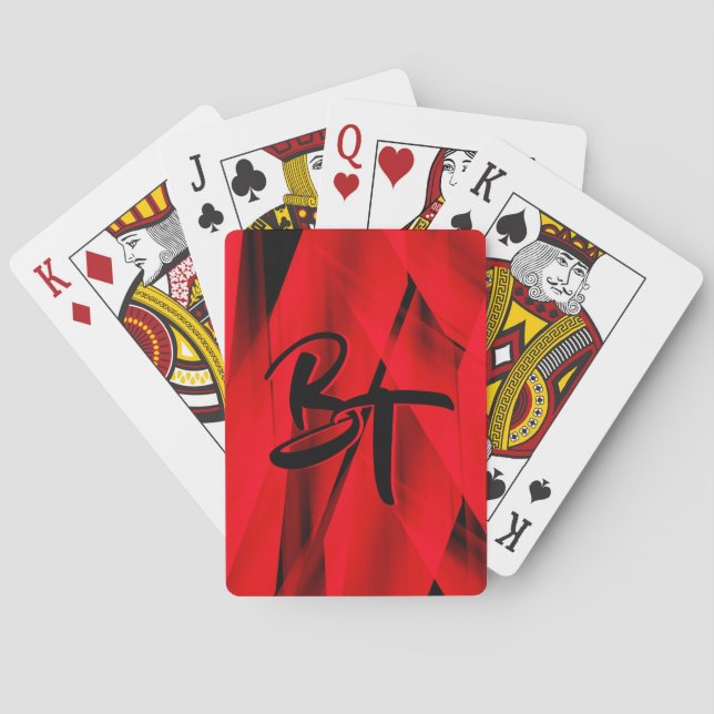 Dramatic Elegant Red Black Abstract Monogrammed Poker Cards (Back)