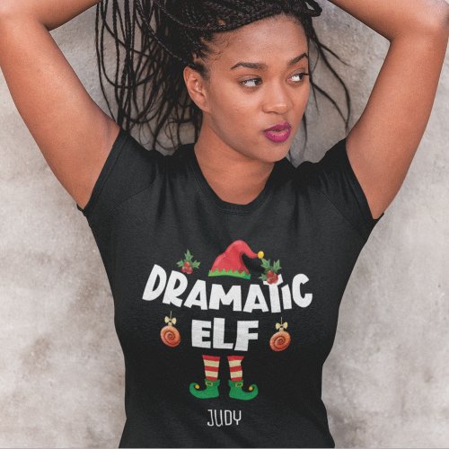 Dramatic elf Christmas family matching outfit name T_Shirt
