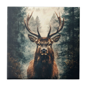 Dramatic Elk in the Woods Ceramic Tile