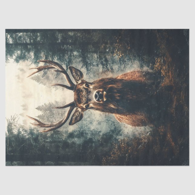 Dramatic Elk in the Woods Decoupage Tissue Paper (Front)