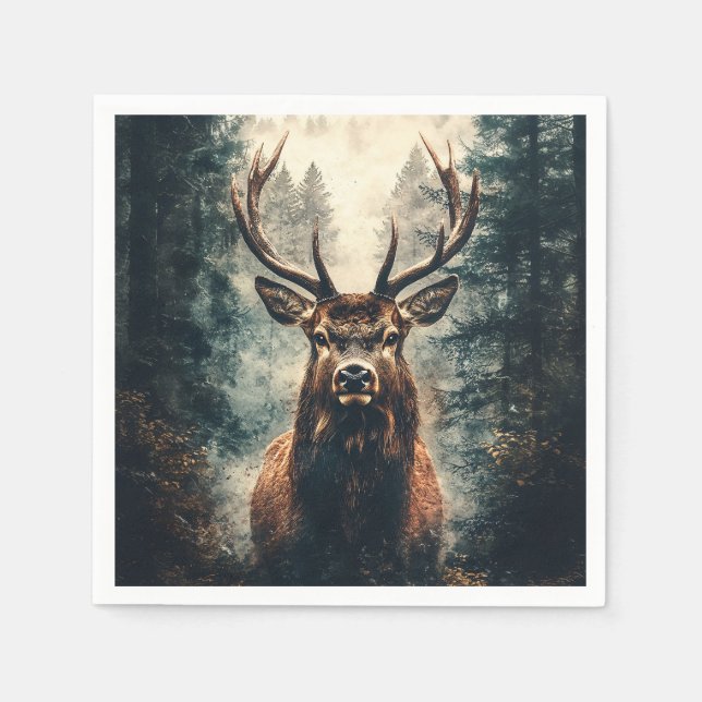 Dramatic Elk in the Woods Napkins (Front)