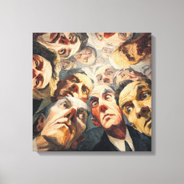 Dramatic Expressionist Crowd Portrait Looking Down Canvas Print (Front)